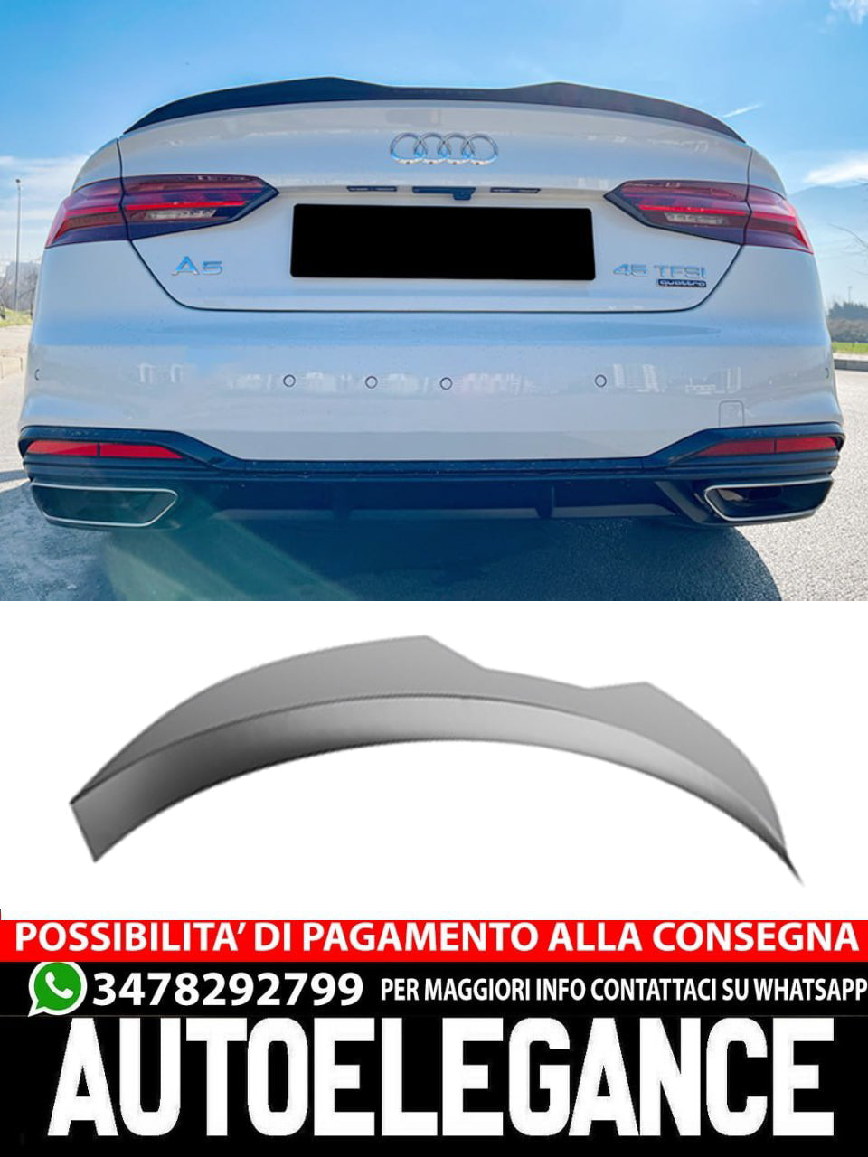 Ala aggiuntiva spoiler adatto per A5 F5 sportback 2019+ nero lucido.
