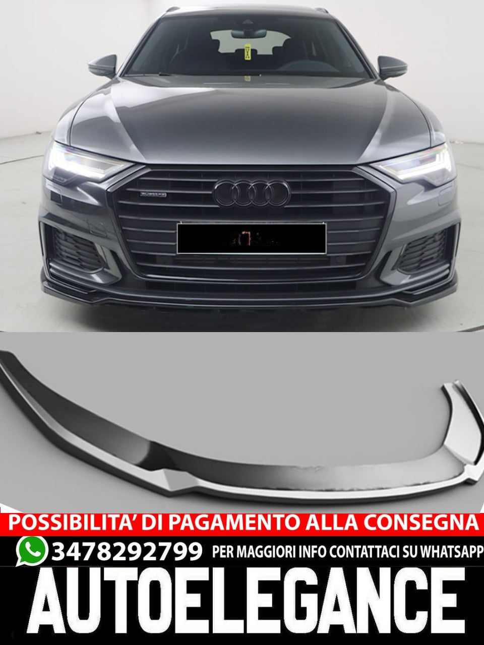 Splitter adatto per Audi A6 S6 C8 2019+ S6/S Line V2 Style Piano Black Glossy