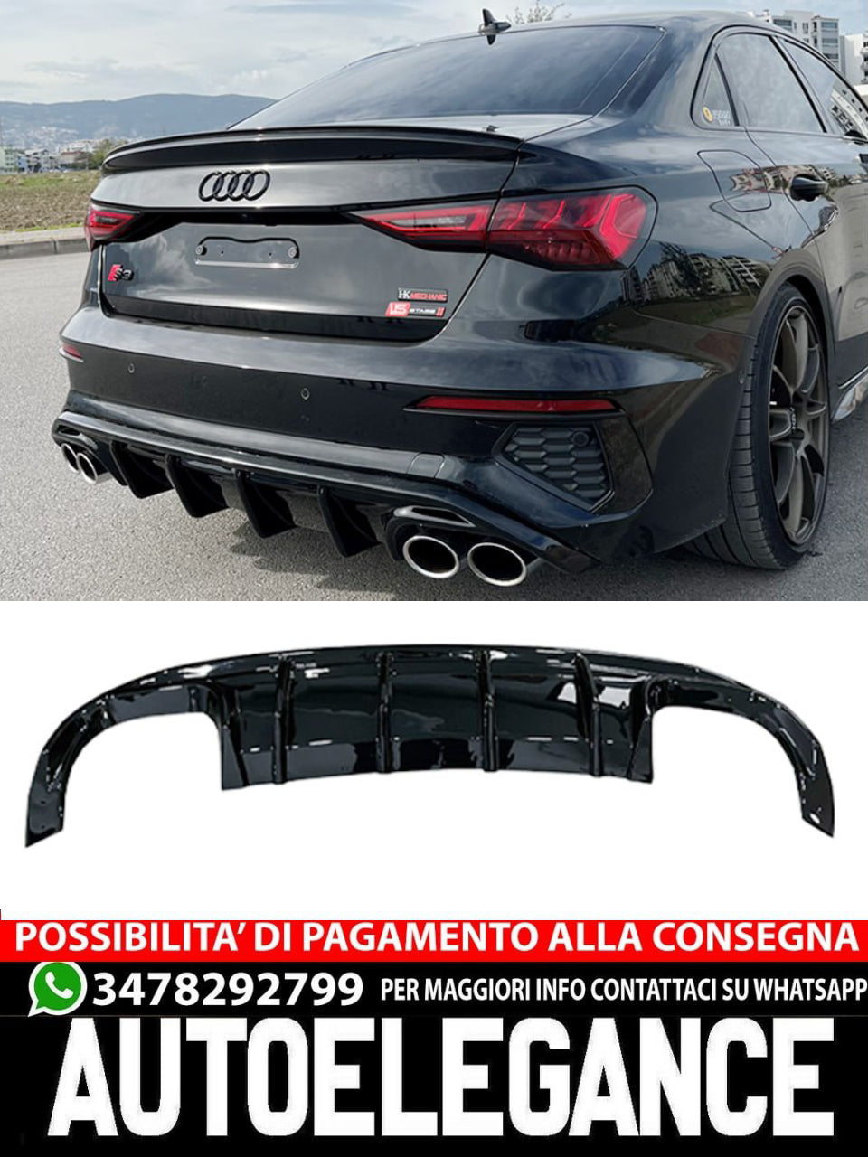 Diffuser suitable for Audi A3 S3 8Y SD 2020+ look rs3 S3/S Line 