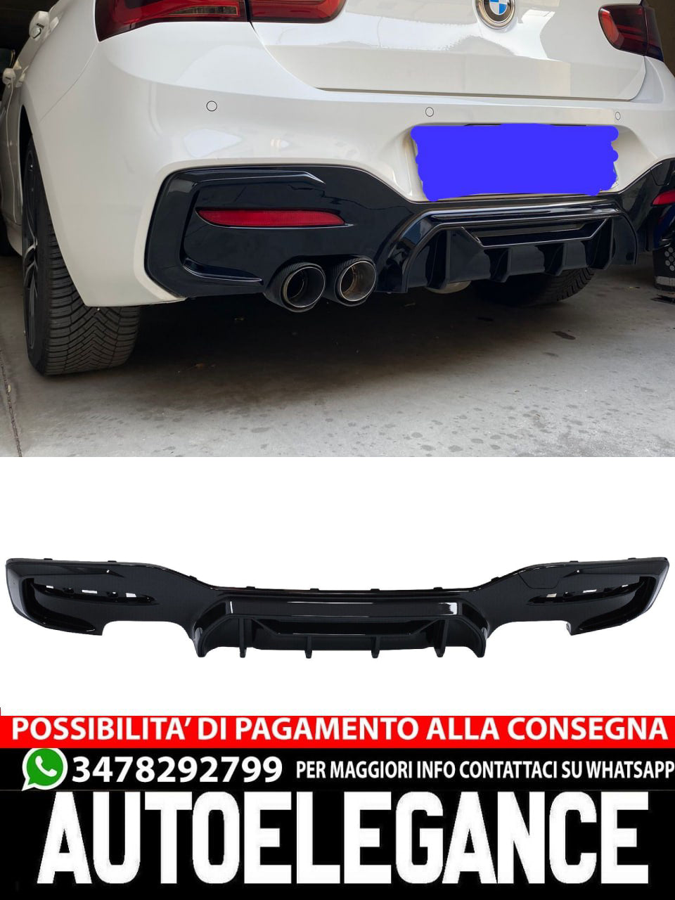Diffusore Paraurti Doppia Uscita ADATTO per BMW Serie 1 F20 F21 LCI 15-19 Nero