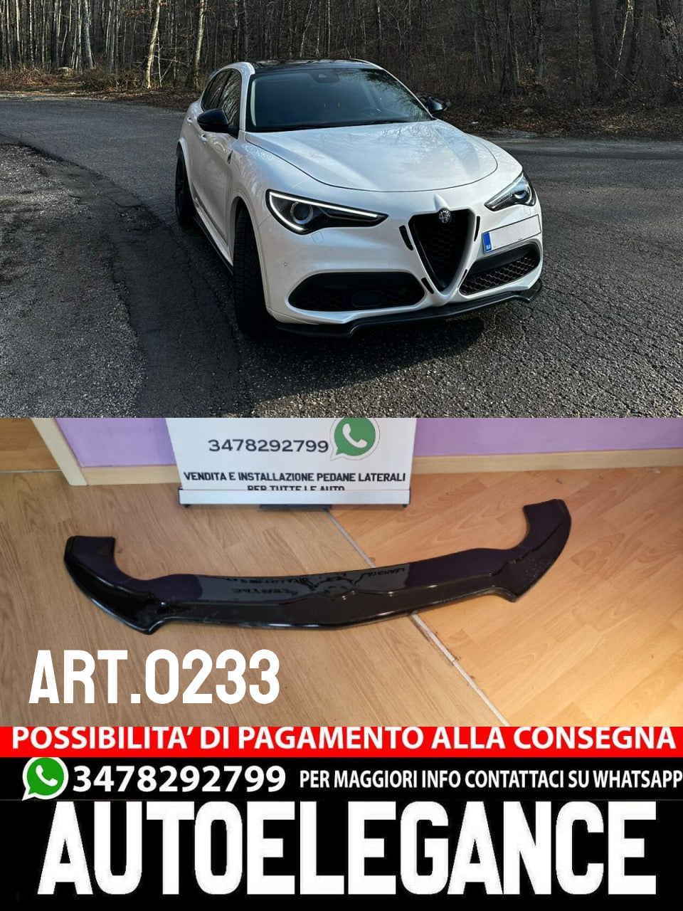 SPLITTER ANTERIORE ADATTO PER ALFA ROMEO STELVIO SPORT NERO LUCIDO 0233