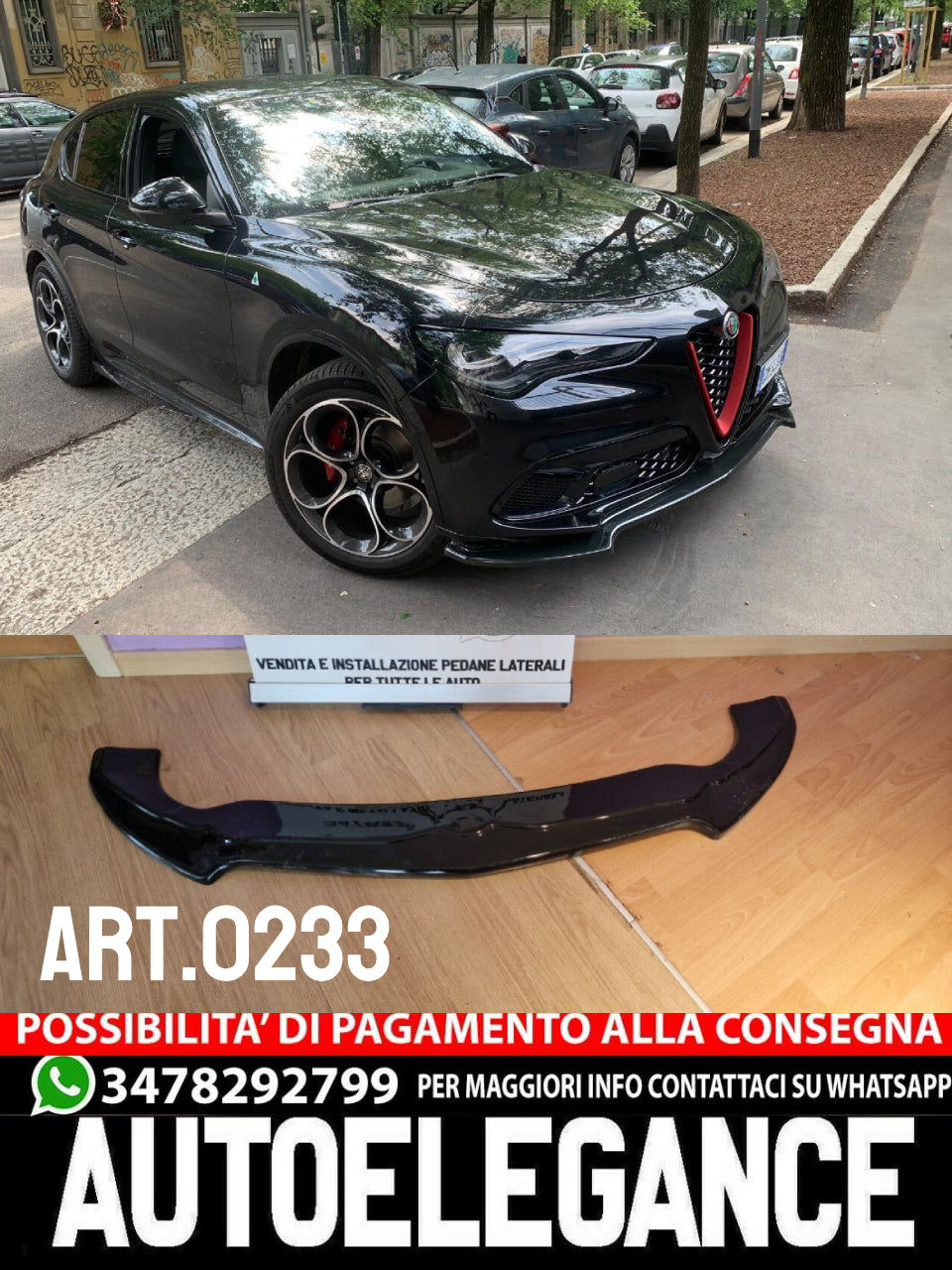 SPLITTER ANTERIORE ADATTO PER ALFA ROMEO STELVIO SPORT NERO LUCIDO 0233