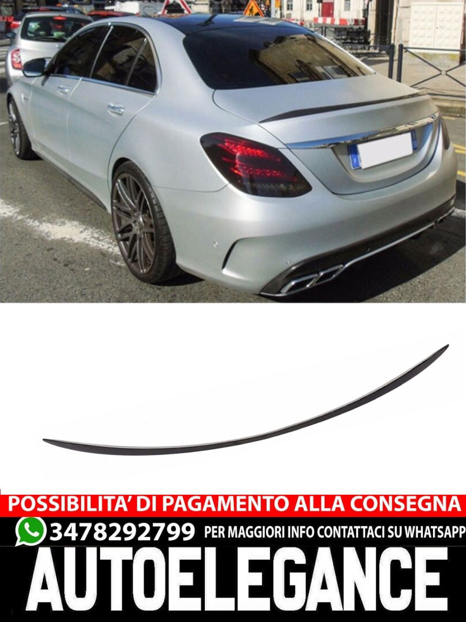 SPOILER POSTERIORE LABBRO NERO LUCIDO adatto per MERCEDES W205 CLASSE C