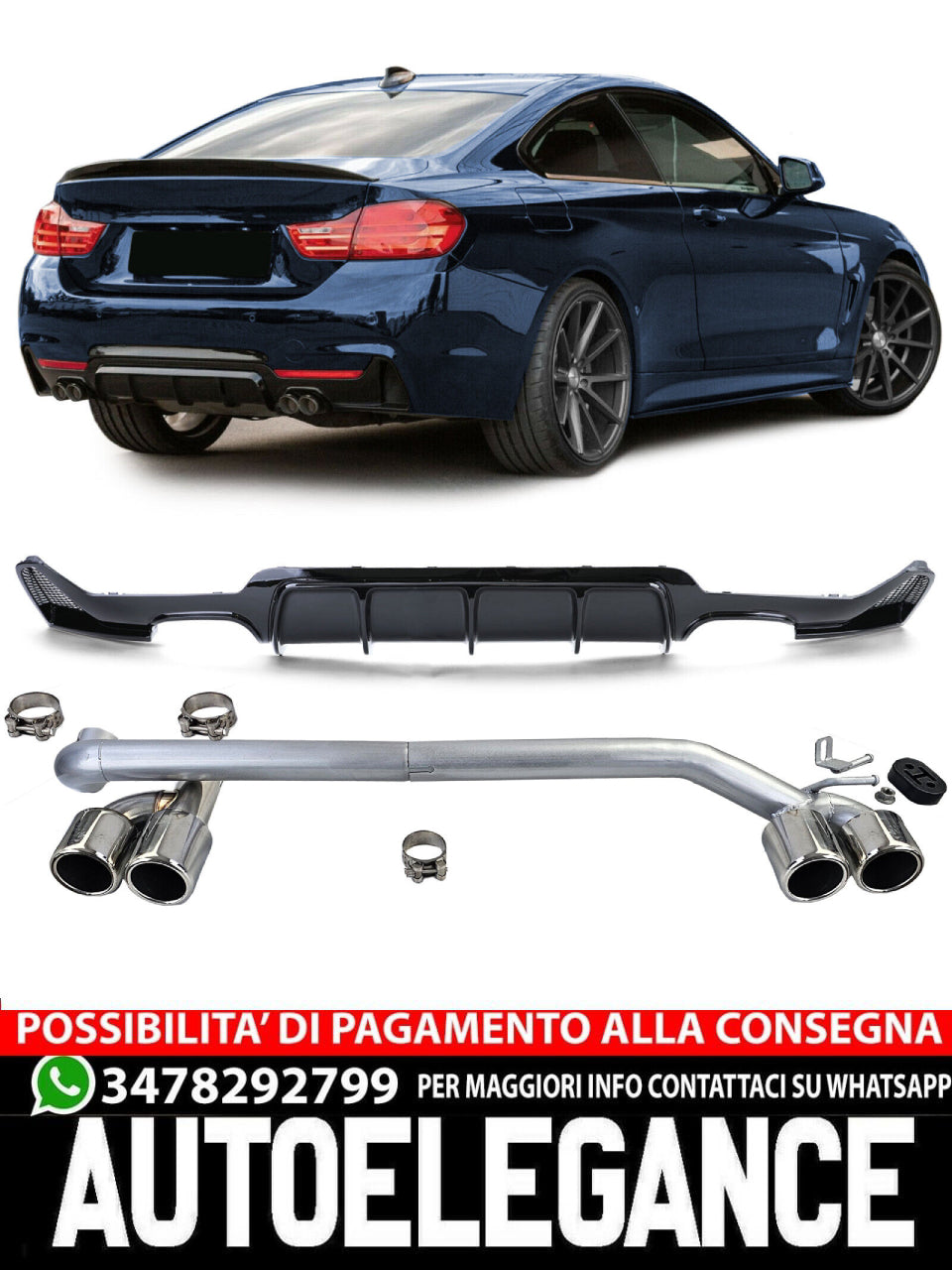Glossy Rear Diffuser + Sporty Look Exhaust Tip Suitable for BMW 