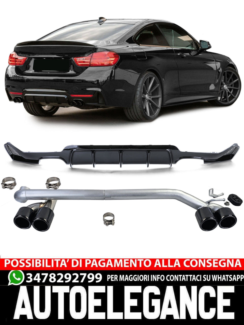 Glossy Rear Diffuser + Sporty Look Exhaust Tip Suitable for BMW 