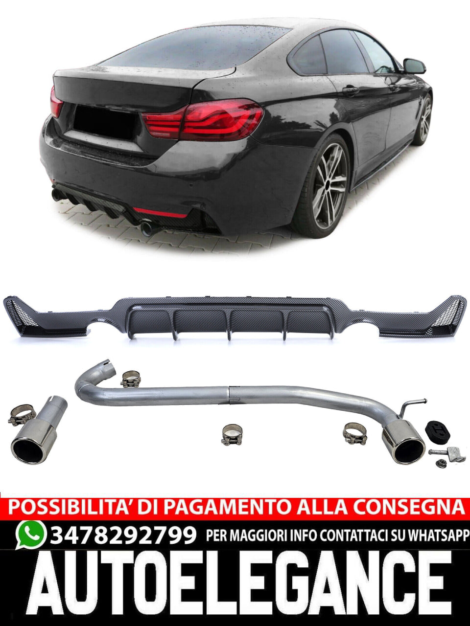 Diffusore posteriore in carbonio + terminale di scarico look 440 adatto per BMW F32 F33 F36 425 428 430