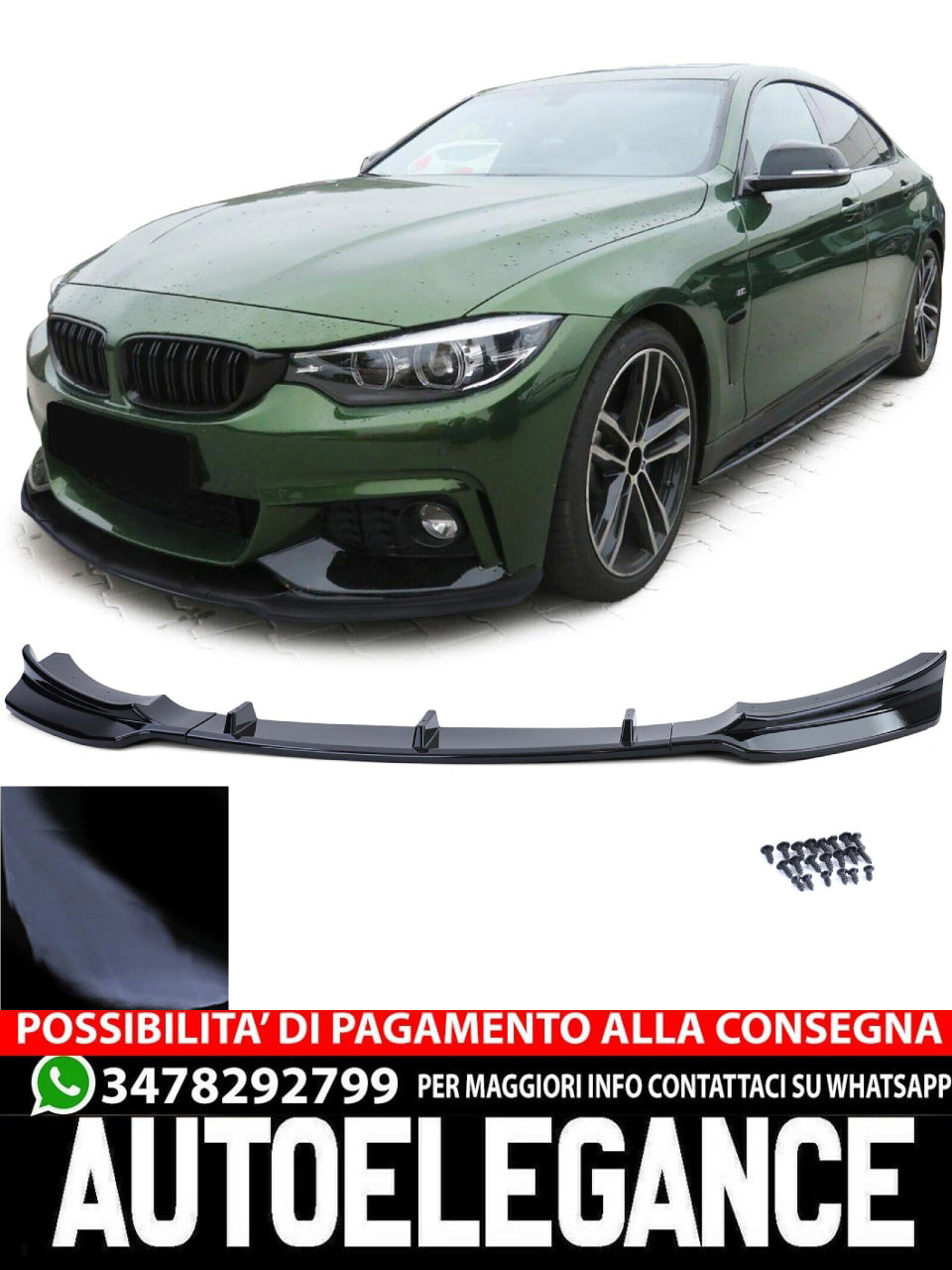 Paraurti spoiler anteriore nero lucido adatto per BMW serie 4 F32 F33 F36