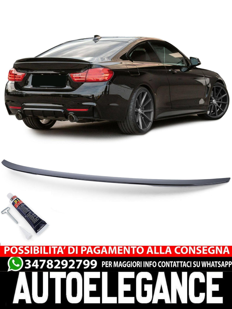 Spoiler sportivo nero lucido con ABE adatto per BMW Serie 4 F32 2013-