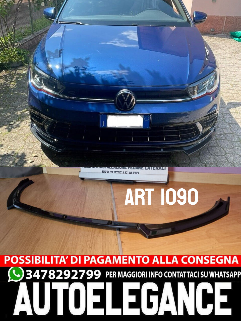 ⭐VW POLO SPLITTER AW1 2017+ LOOK STANDARD EVO NERO LUCIDO⭐