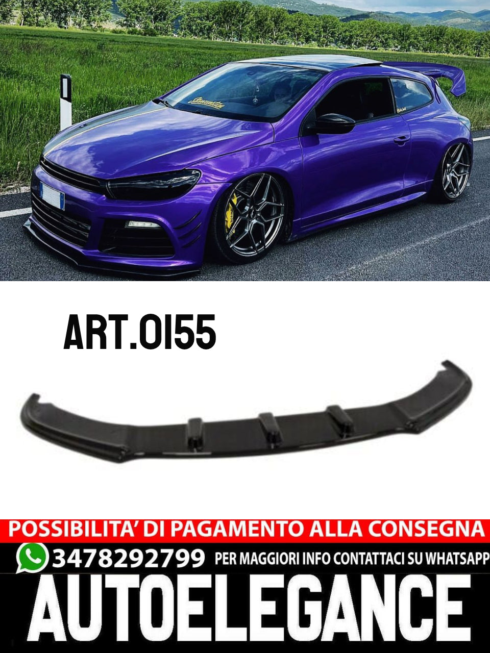 FRONT SPLITTER GLOSSY BLACK ABS SUITABLE FOR VW SCIROCCO RLINE 