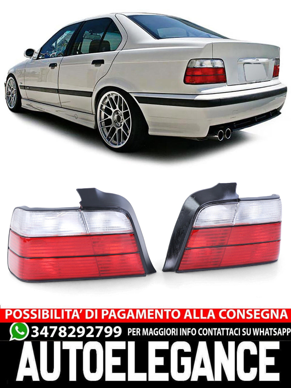 Fanali posteriori rosso bianco adatti per BMW Serie 3 E36 Berlina 90-98