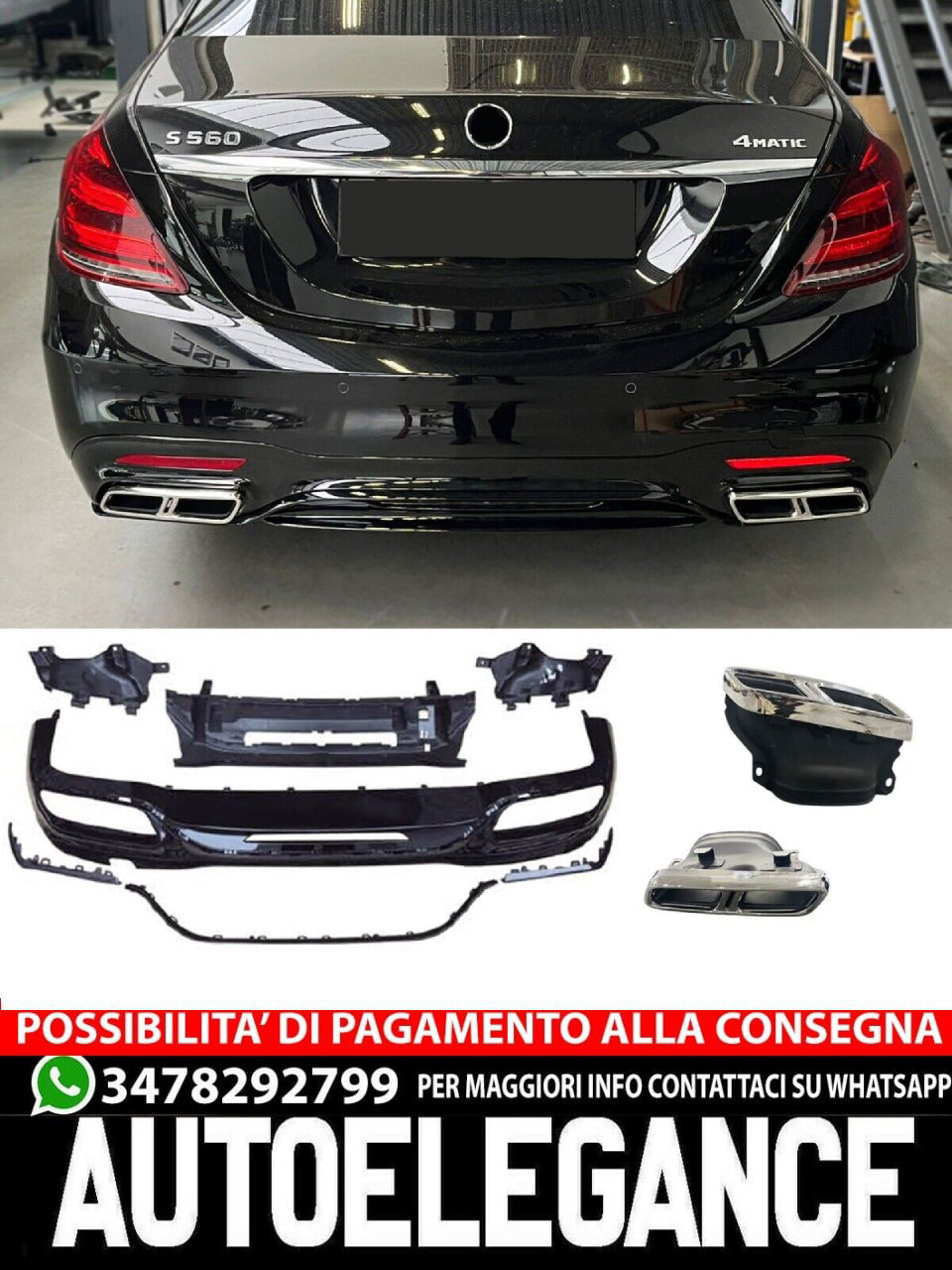 Diffuser + Bumper Exhaust (CHROME) S65 AMG OPTIC for Mercedes S-KL. W222 Facelift 