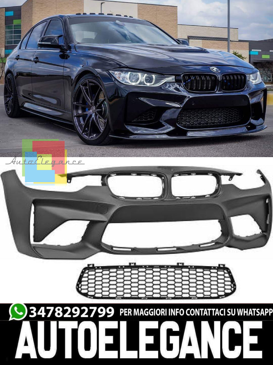 Paraurti anteriore adatto per BMW f30 look evo 11-19 senza splitter