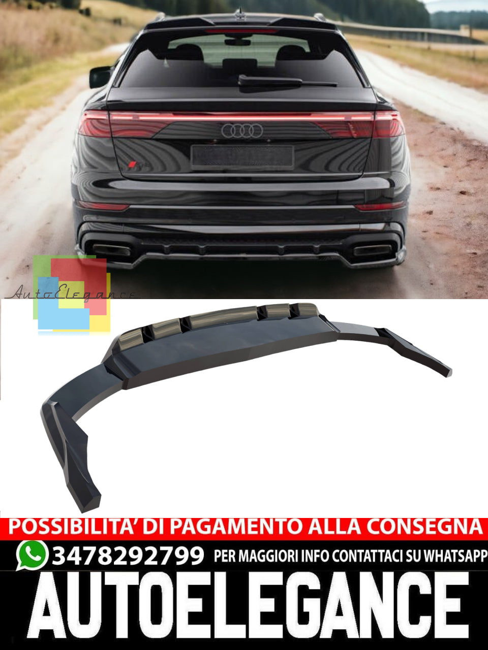 SPLITTER POSTERIORE CON BARRE VERTICALI ADATTO PER AUDI SQ8 / Q8 S-LINE MK1