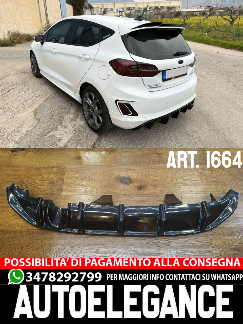 ⭐DIFFUSER SUITABLE FOR FORD FIESTA MK8 2017+⭐ ST-LINE GLOSS BLACK⭐