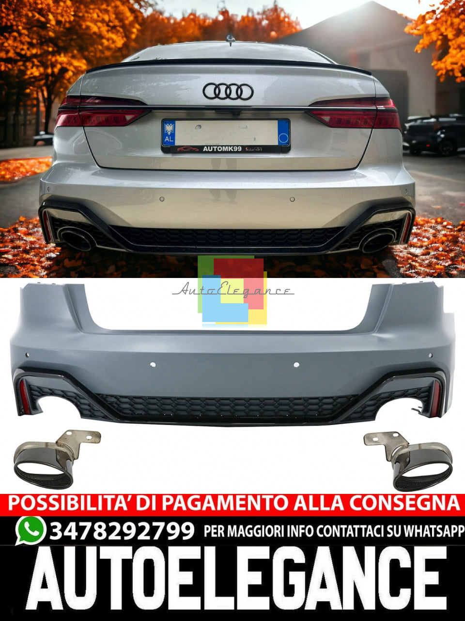 Paraurti posteriore adatto per Audi A6 C8 4K Sedan (dal 2018 in poi) RS Design