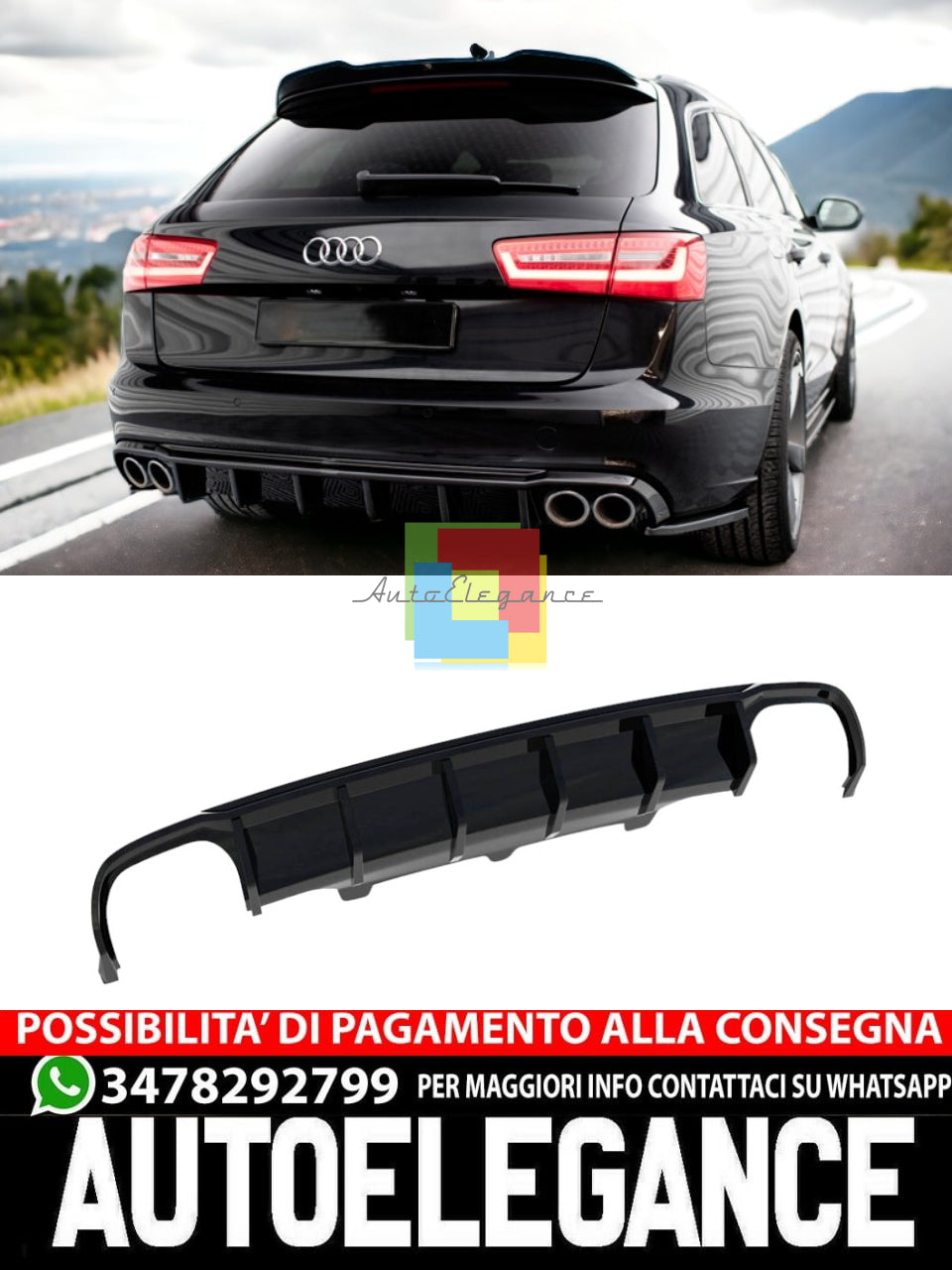 REAR DIFFUSER DOUBLE EXHAUST ON BOTH SIDES SUITABLE FOR AUDI A6 C7