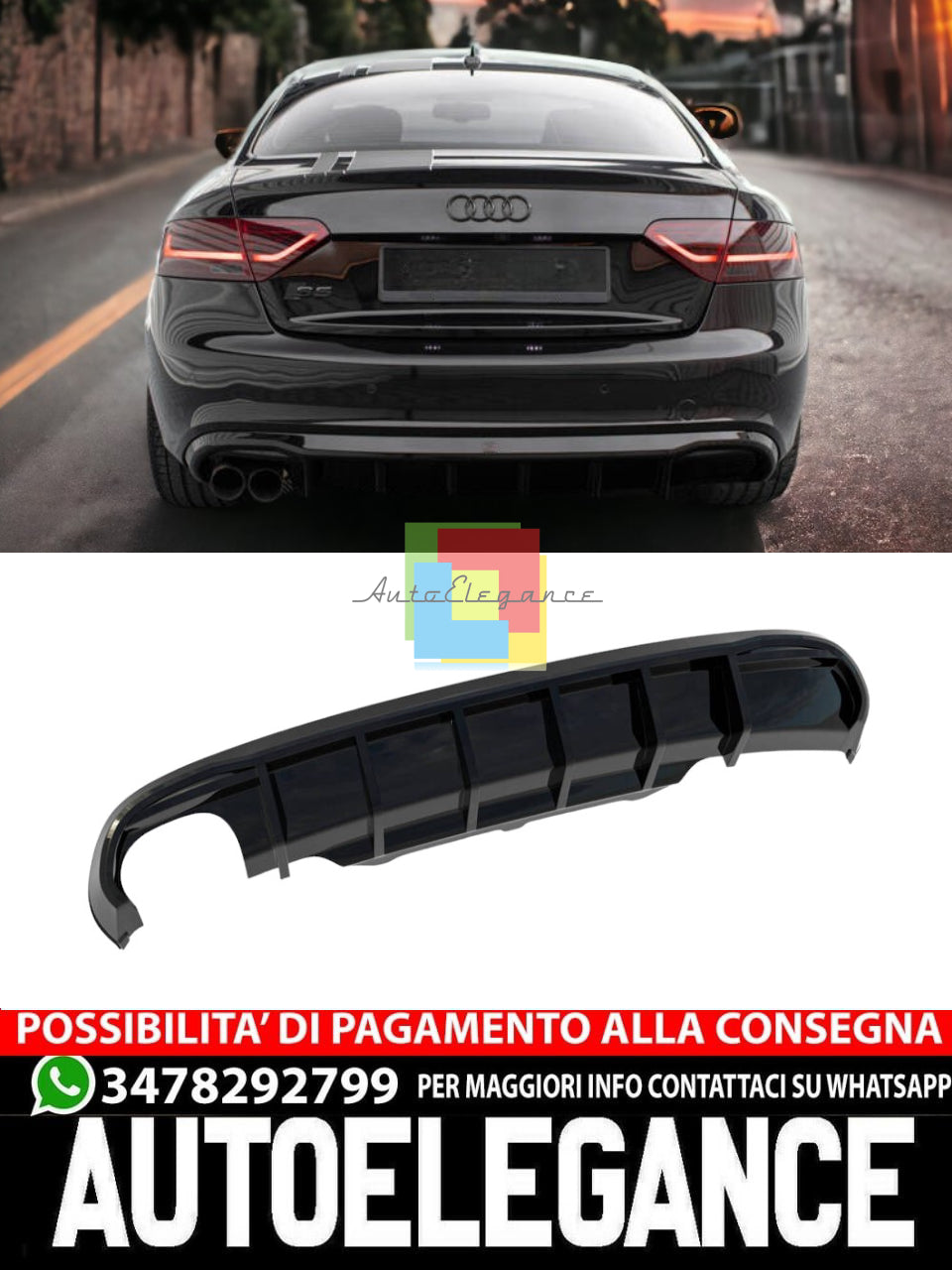 DIFFUSORE POSTERIORE AUDI A5 COUPE / CABRIO S-LINE 8T VERSIONE DOPPIO SCARICO