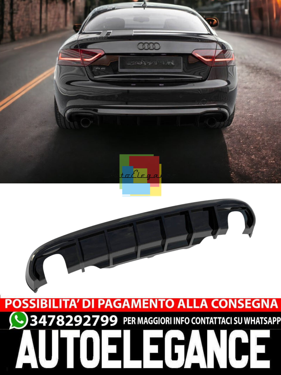 DIFFUSORE AUDI A5 COUPE / CABRIO S-LINE 8T VERSIONE SCARICHI SINGOLI SU 2 LATTI