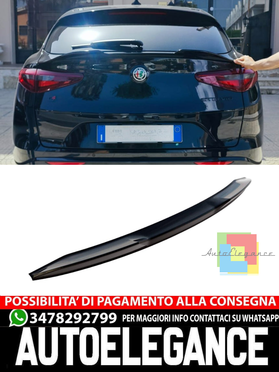 SPOILER COFANO ADATTA A ALFA ROMEO STELVIO SPORTIVO IN ABS NERO LUCIDO VELOCE ..