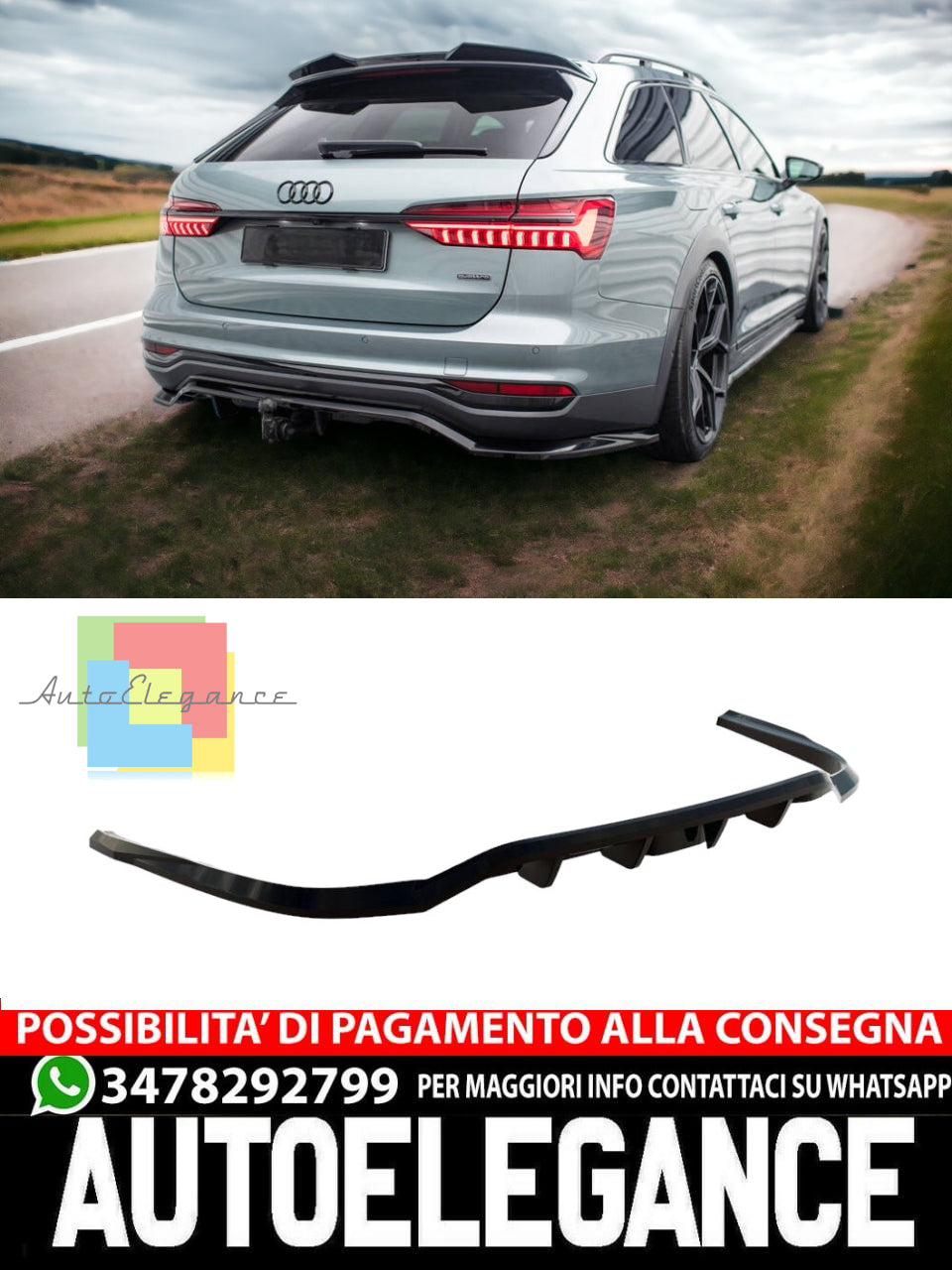 REAR CENTRAL SPLITTER (WITH VERTICAL BARS) SUITABLE FOR AUDI A6 ALLROAD C8