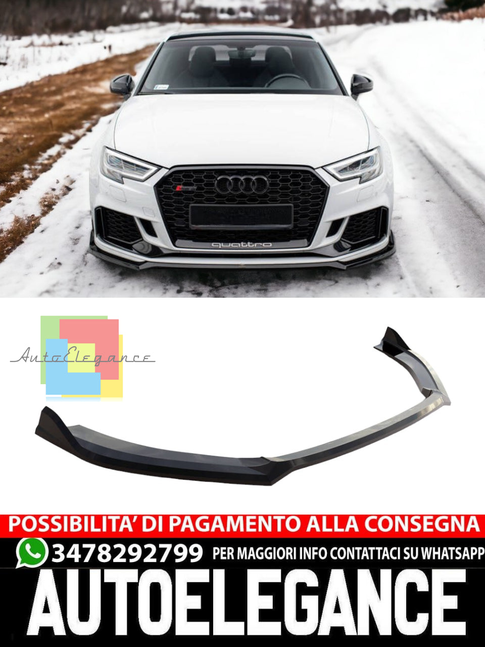 FRONT SPLITTER V.4 SUITABLE FOR AUDI RS3 SEDAN 8V FACELIFT