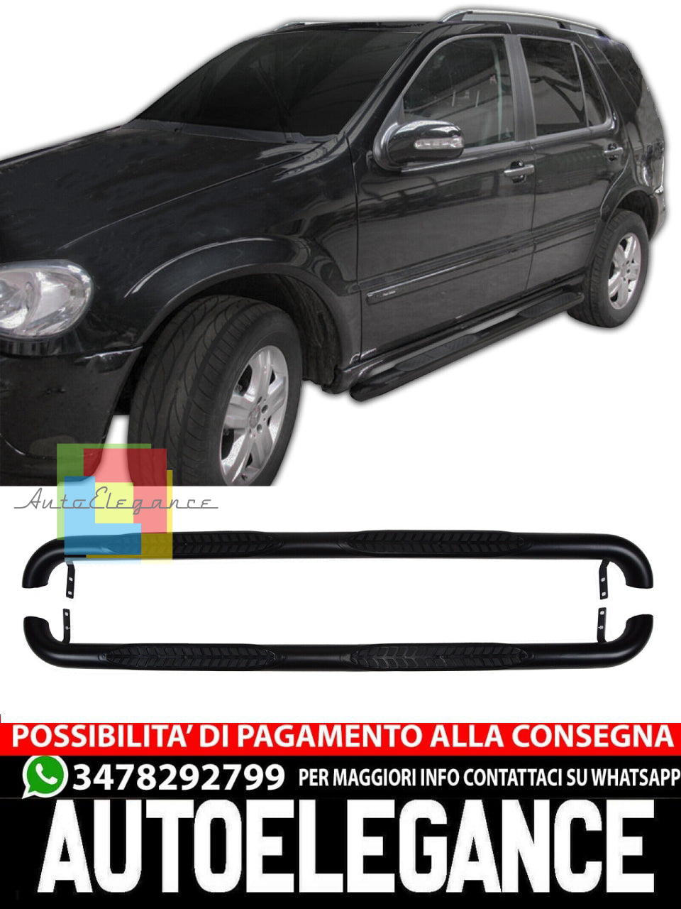 BLACK SIDE STEPS INOX for MERCEDES ML W163 1998-2005 