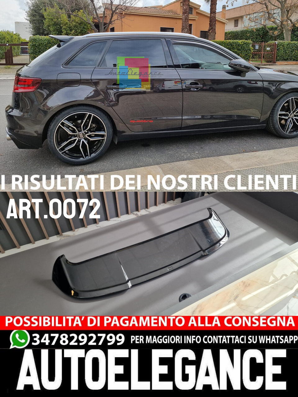 RS3 REAR ROOF SPOILER AUDI A3 8V SPORTBACK 2012-2018 GLOSSY BLACK 