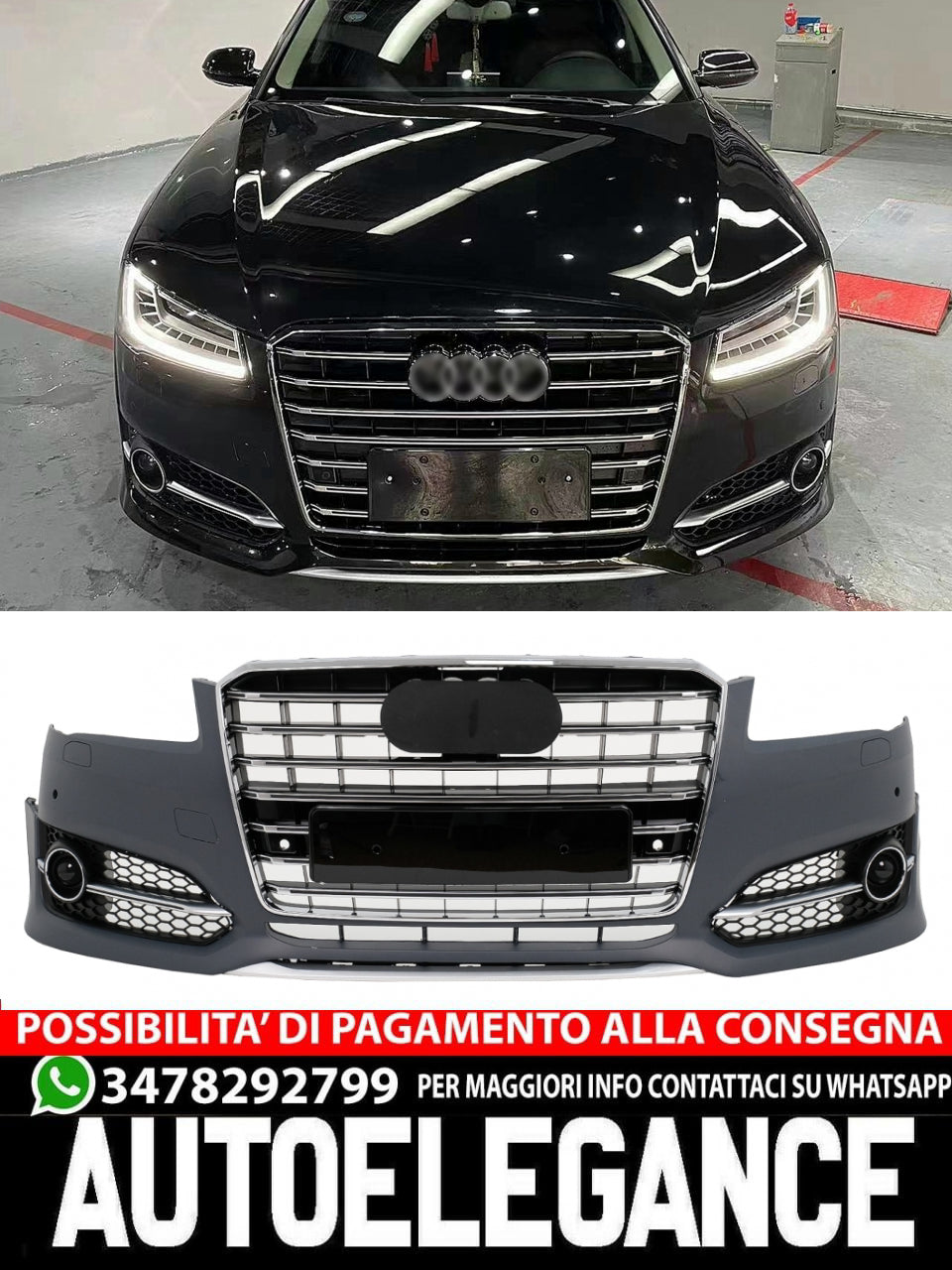 DIFFUSORE ADATTO PER AUDI A6 C8 2018+ SLINE S6 NERO LUCIDO