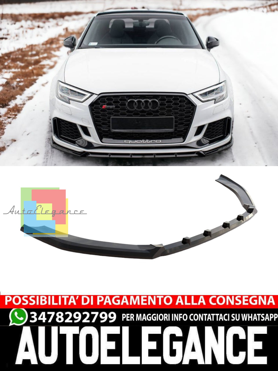 FRONT SPLITTER V.3SUITABLE FOR AUDI RS3 SEDAN 8V FACELIFT 