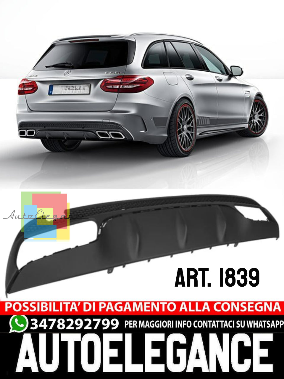 DIFFUSER SUITABLE FOR MERCEDES C CLASS W205 2015-2018 SALOON STATION C63 