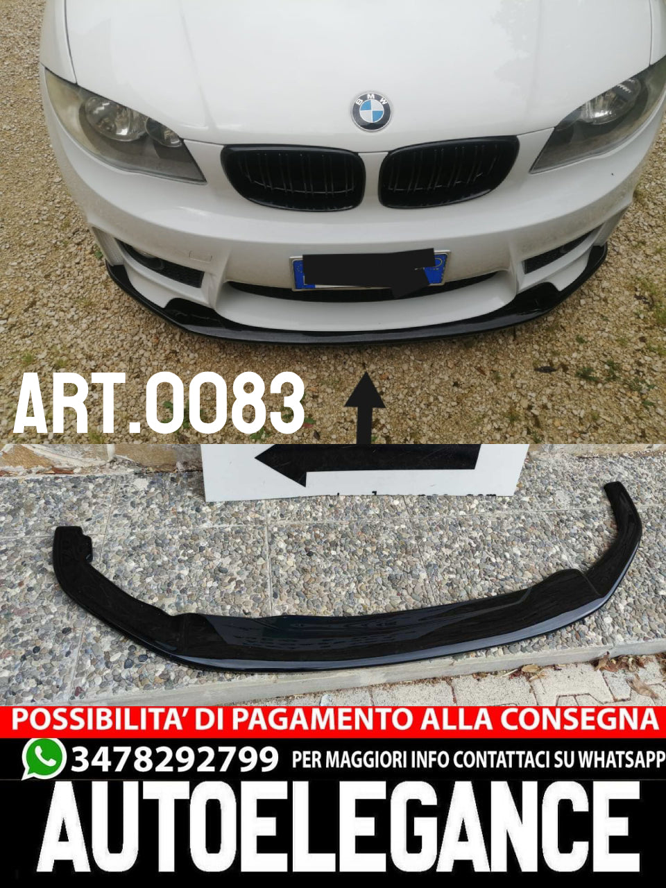 LAMA PER BMW SERIE 1 E81 E87 E82 E88 M1 SPLITTER PARAURTI ANTERIORE NERO LUCIDO.
