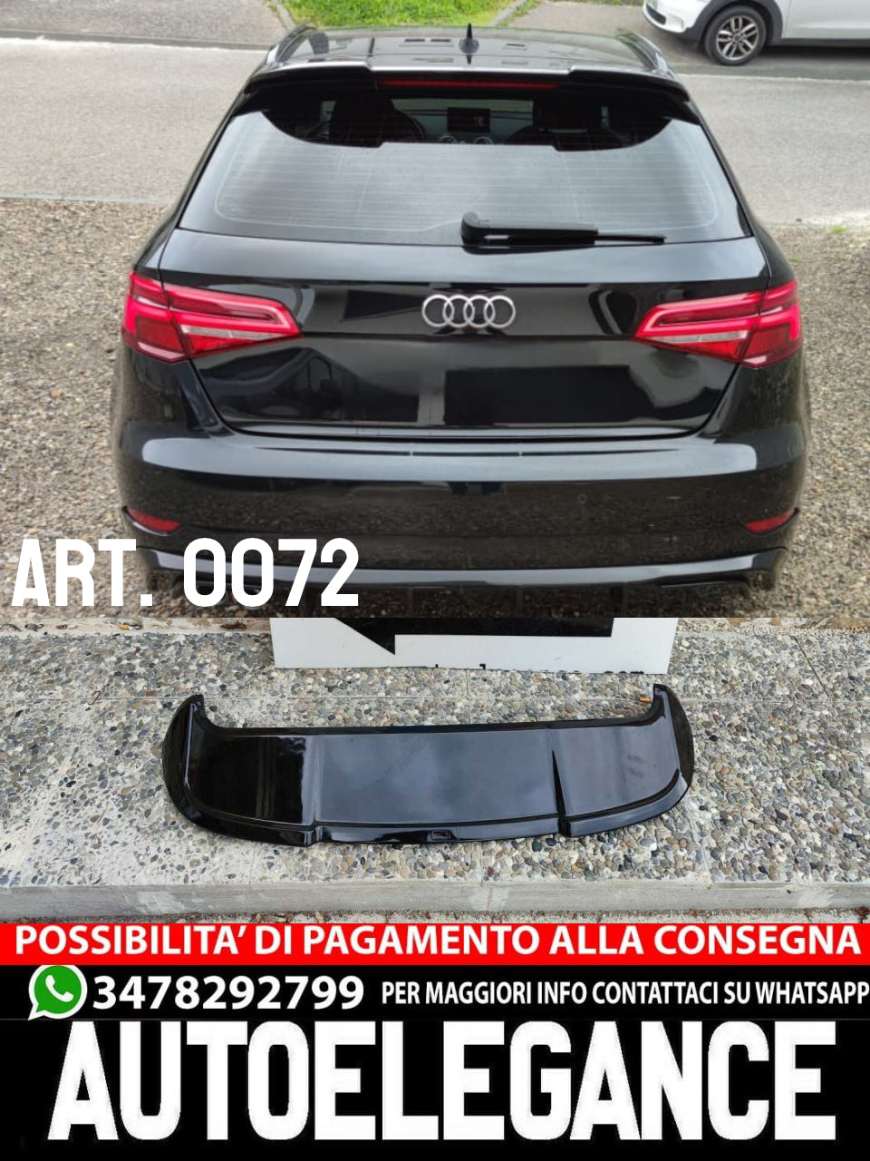 RS3 REAR ROOF SPOILER AUDI A3 8V SPORTBACK 2012-2018 GLOSSY BLACK 