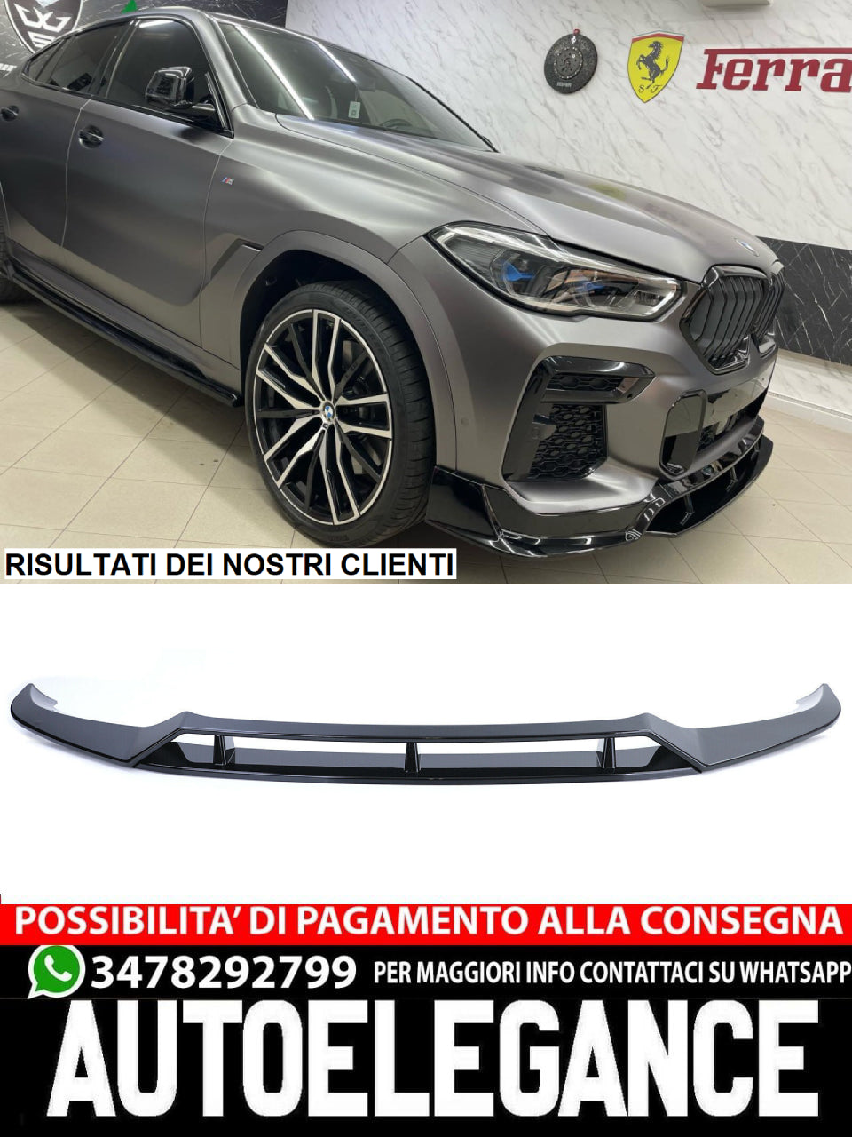 Splitter Anteriore Ottica Nero Lucido adatto per BMW X6 G06 dal 19