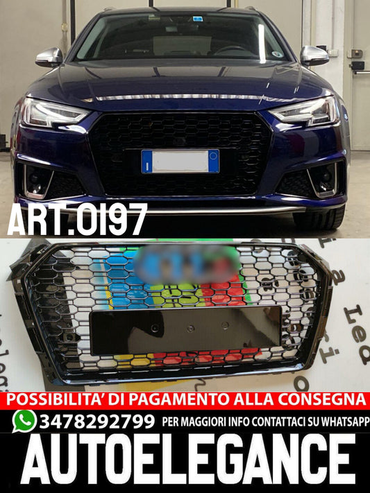 CALANDRA RS4 NIDO D'APE PER AUDI A4 B9 2015-2019 GRIGLIA ANTERIORE BORDO NERO