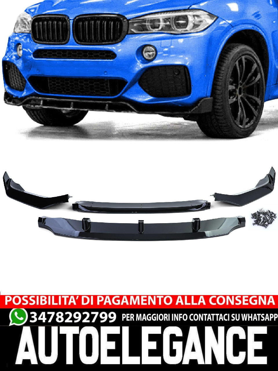 Spoiler anteriore con labbro performance look nero lucido adatto per BMW X5 F15