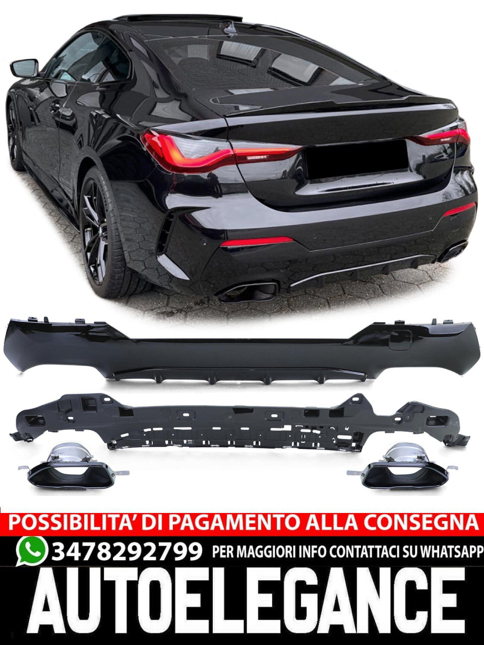 Glossy sports rear diffuser + 440 look exhaust tips for 4 series 