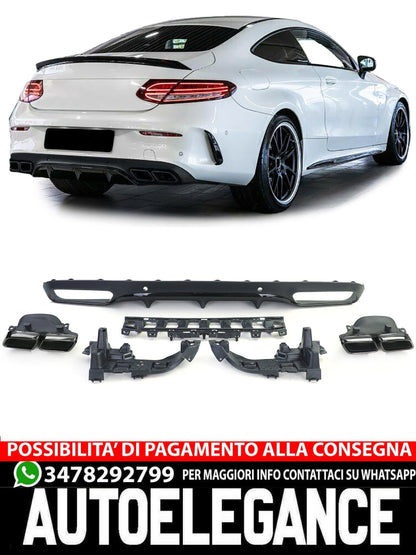 Diffusore posteriore sportivo con terminali di scarico neri per Mercedes C C205 Coupé