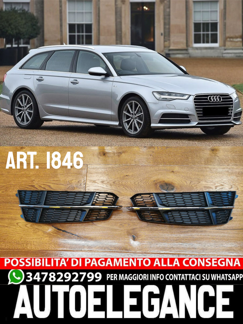 FOG LIGHT GRILLS SUITABLE FOR AUDI A6 4G C7 2015-2018 SLINE CHROME PROFILE