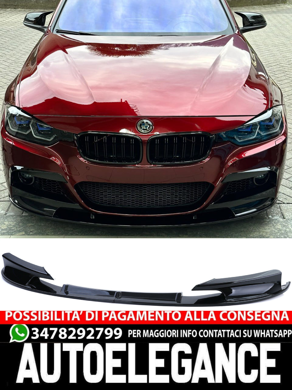 Splitter anteriore sotto Paraurti nero lucido adatto per BMW Serie 3 F30 F31