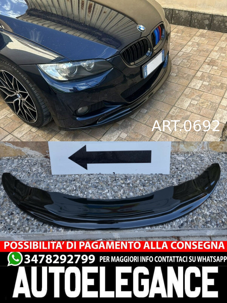 SOTTO PARAURTI BMW SERIE 3 E92 E93 SPOILER ANTERIORE M SPORT SPLITTER ABS NERO