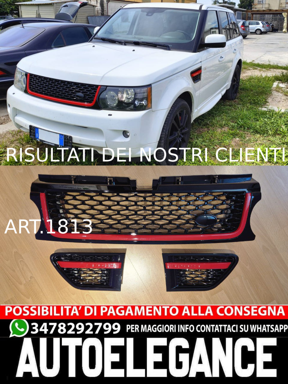 GRIGLIA RANGE ROVER SPORT L320 2009-2013 LIFT  LOOK Autobiography NERO LUCIDO PROFILO ROSSO