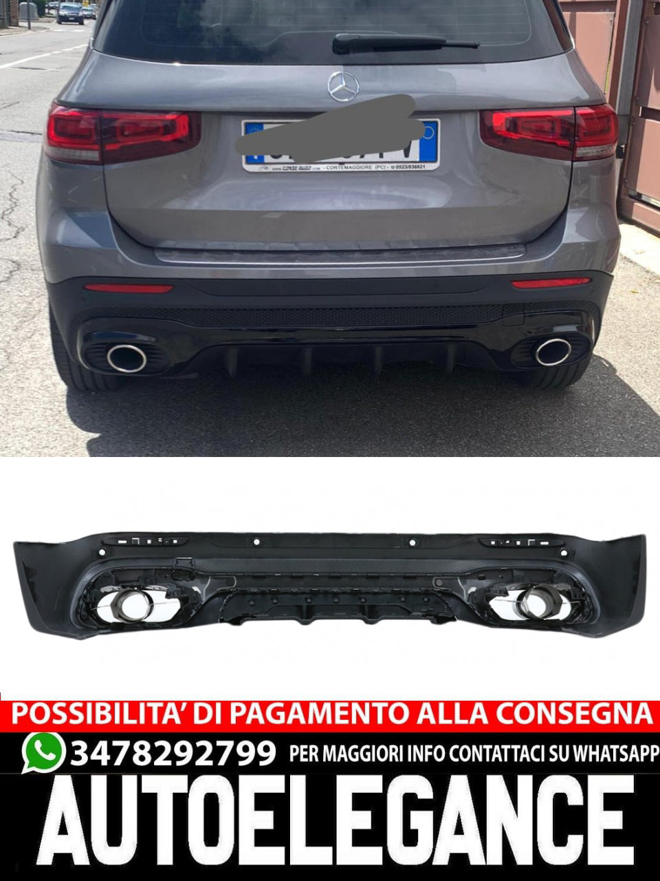 Rear Diffuser with Black Exhaust Tips suitable for Mercedes GLB X247 