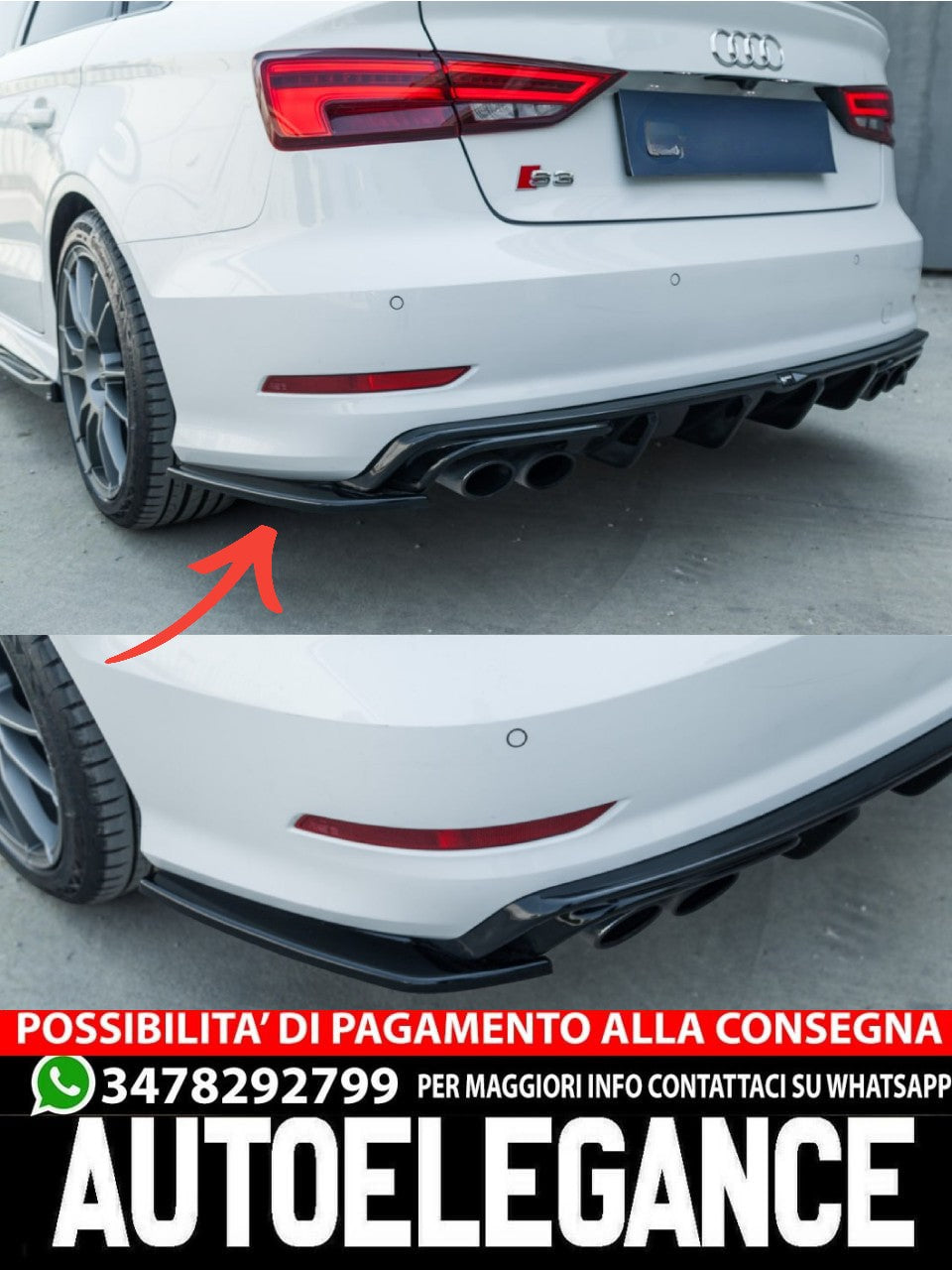 REAR FLAP DIFFUSER SUITABLE FOR AUDI S3 8V (Sedan / Cabrio) 2013-2016 