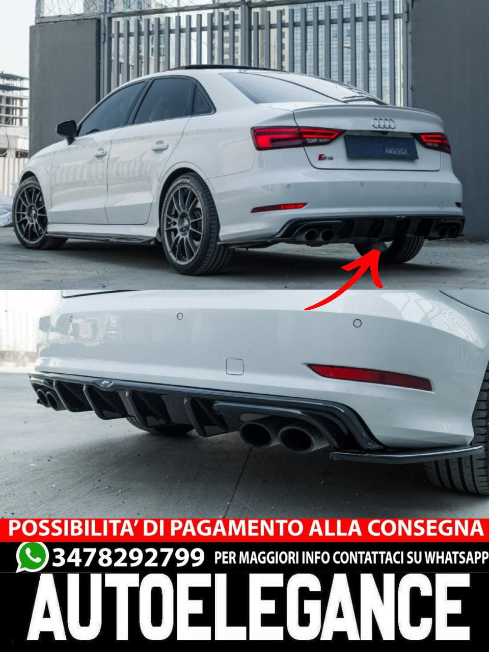 DIFFUSORE ADATTO PER AUDI S3 8V (Sedan / Cabrio) 2013-2016