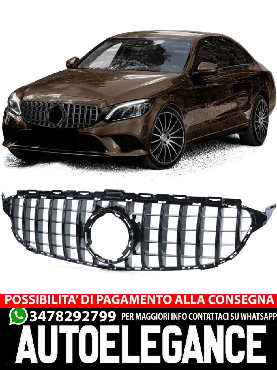 Griglia Sportiva Nera Cromata Lucida per Mercedes CLASSE C W205 S205 18-21