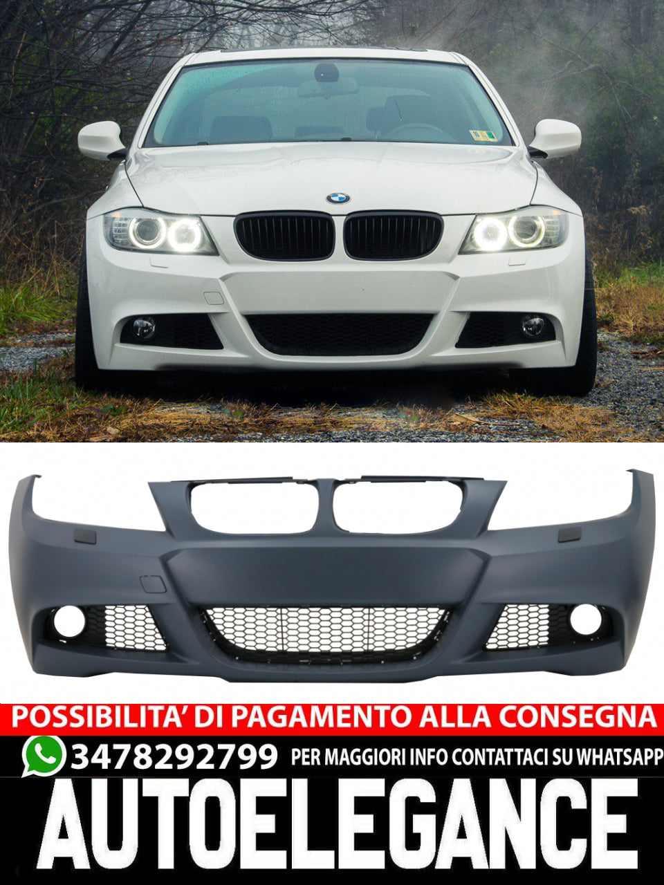 Paraurti anteriore adatto per BMW Serie 3 E90 E91 Berlina Touring (2004-2008) LCI Design