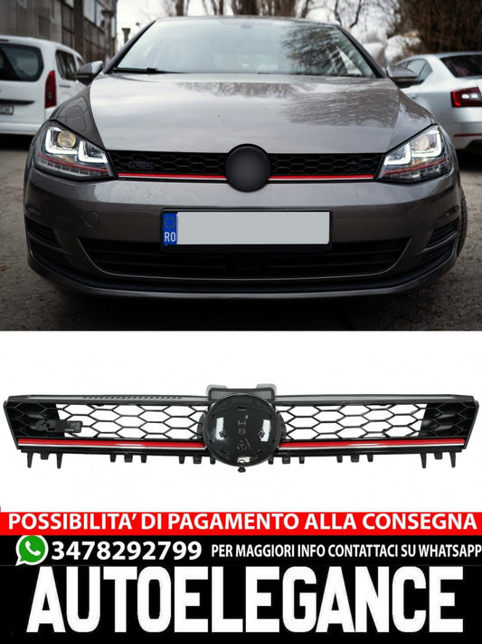 Griglia anteriore centrale adatta per VW Golf 7 VII 5G (2013-2017) Red Stripe GTI Design