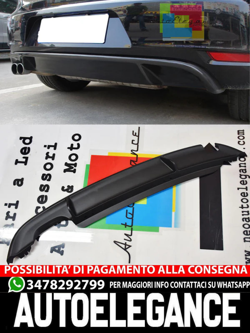 UNDER BUMPER SPOILER VW GOLF 6 08-12 REAR DIFFUSER GTI LOOK 