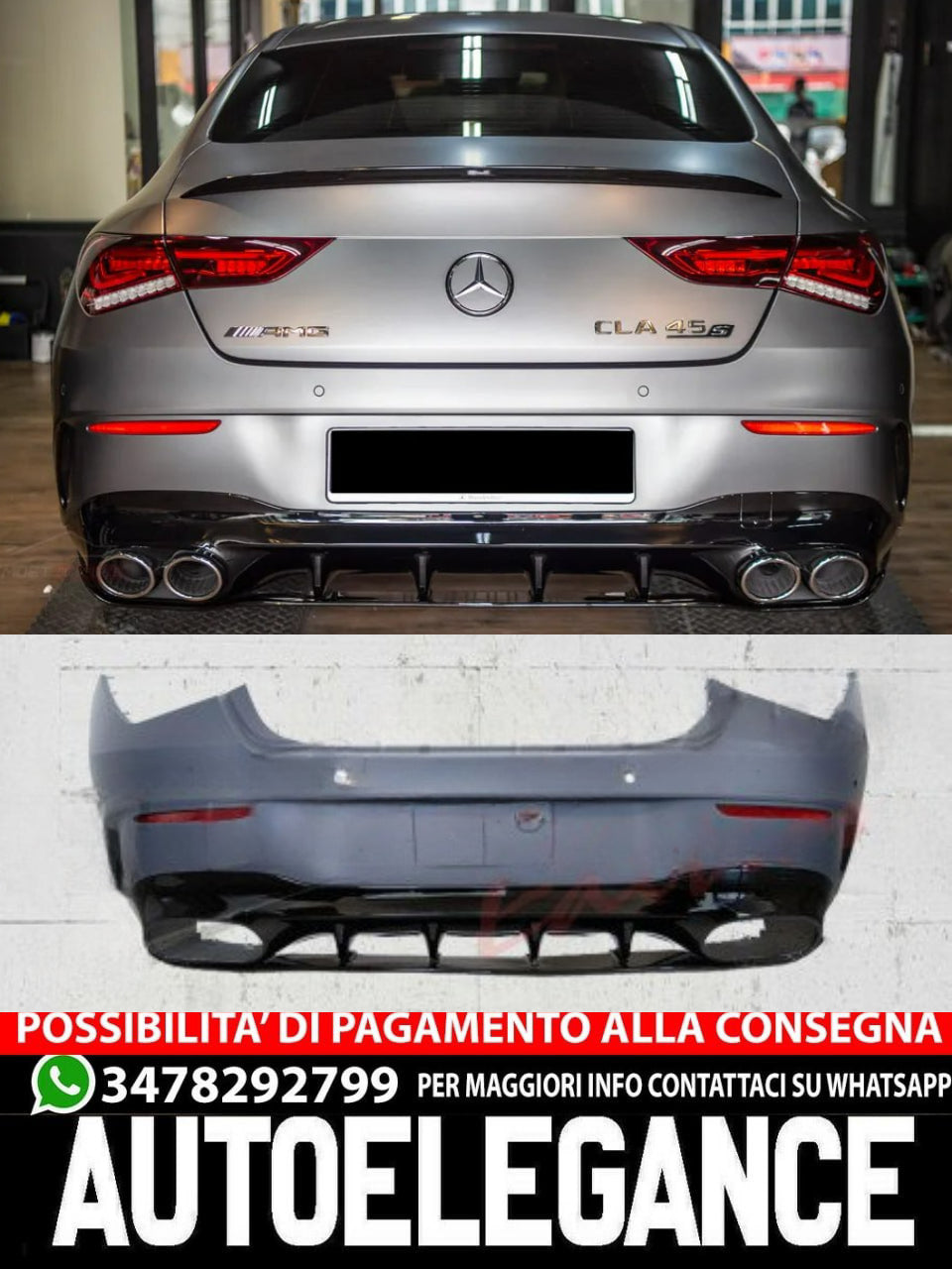 PARAURTI POSTERIORE + TERMINALI DI SCARICO ADATTO PER MERCEDES CLA45S AMG